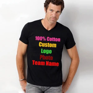 Однотонная мужская футболка с коротким рукавом и v-образным вырезом с логотипом на заказ, Мужская футболка большого размера из хлопка для мальчиков в стиле панк, темно-синяя футболка, топы