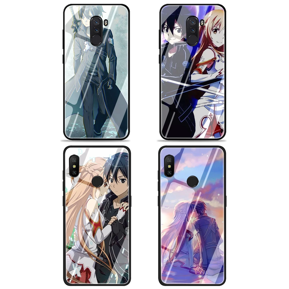 Sword Art Online SAO аниме, чехол из закаленного стекла для телефона Xiaomi mi 8 9 A1 5X A2 6X Red mi 4X 6A Note 5 6 7 Pro Pocophone F1