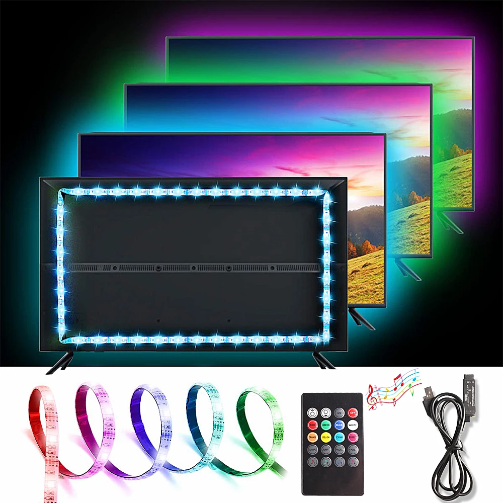 5050 RGB USB светодиодный светильник, кухонный диод, освещение с 20 клавишами, пульт дистанционного управления музыкой, светодиодные полосы, лампы для дома, спальни