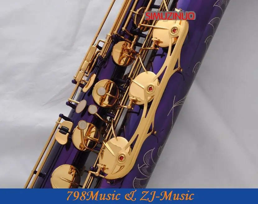 Поддержка профессиональный Фиолетовый и золотой баритон-саксофон Sax High F# W/кожаный чехол
