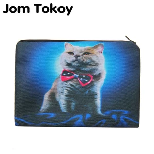 Портативные косметички с синим бантом и кошкой, косметический Чехол, сумки для хранения, дорожная косметичка, брендовый чехол-карандаш