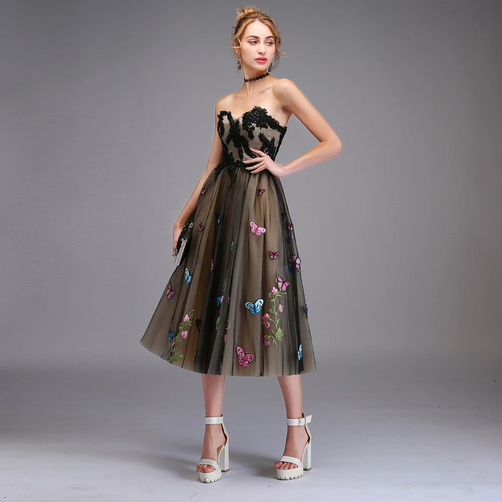 SSYFashion Новое короткое коктейльное платье милое без бретелек рукавов А силуэт