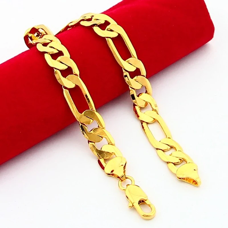 

men jewelry drop SHIPPING,wholesale gold color Figaro Chain 8MM MEN'S BRACELET