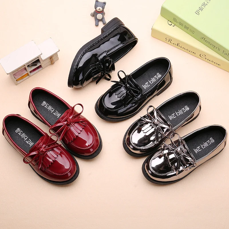 

Autumn Winter Kids School Full Casual Leather Shoes for Girls Leather Dress Shoes Girls Flat with Footwear 2019 Wedding Shoes