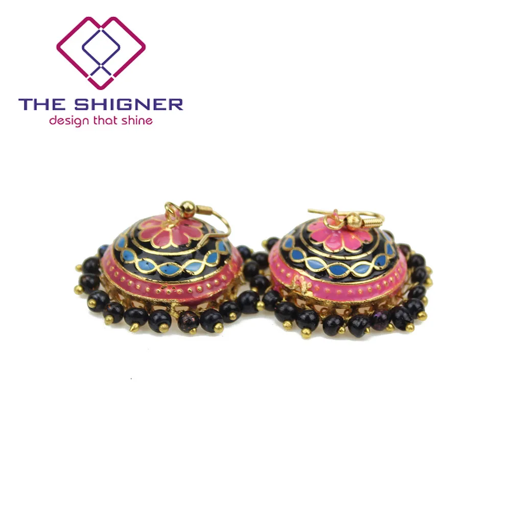 THE SHIGNER индийские традиционные Meenakari эмаль золотой тон Jhumka Jhumki серьги Болливуд стиль ювелирные изделия Висячие Серьги - Окраска металла: IMJ070901E