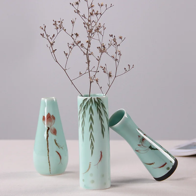 

Home decor hand-painted ceramic vase celadon lotus flower glaze ceramic vase