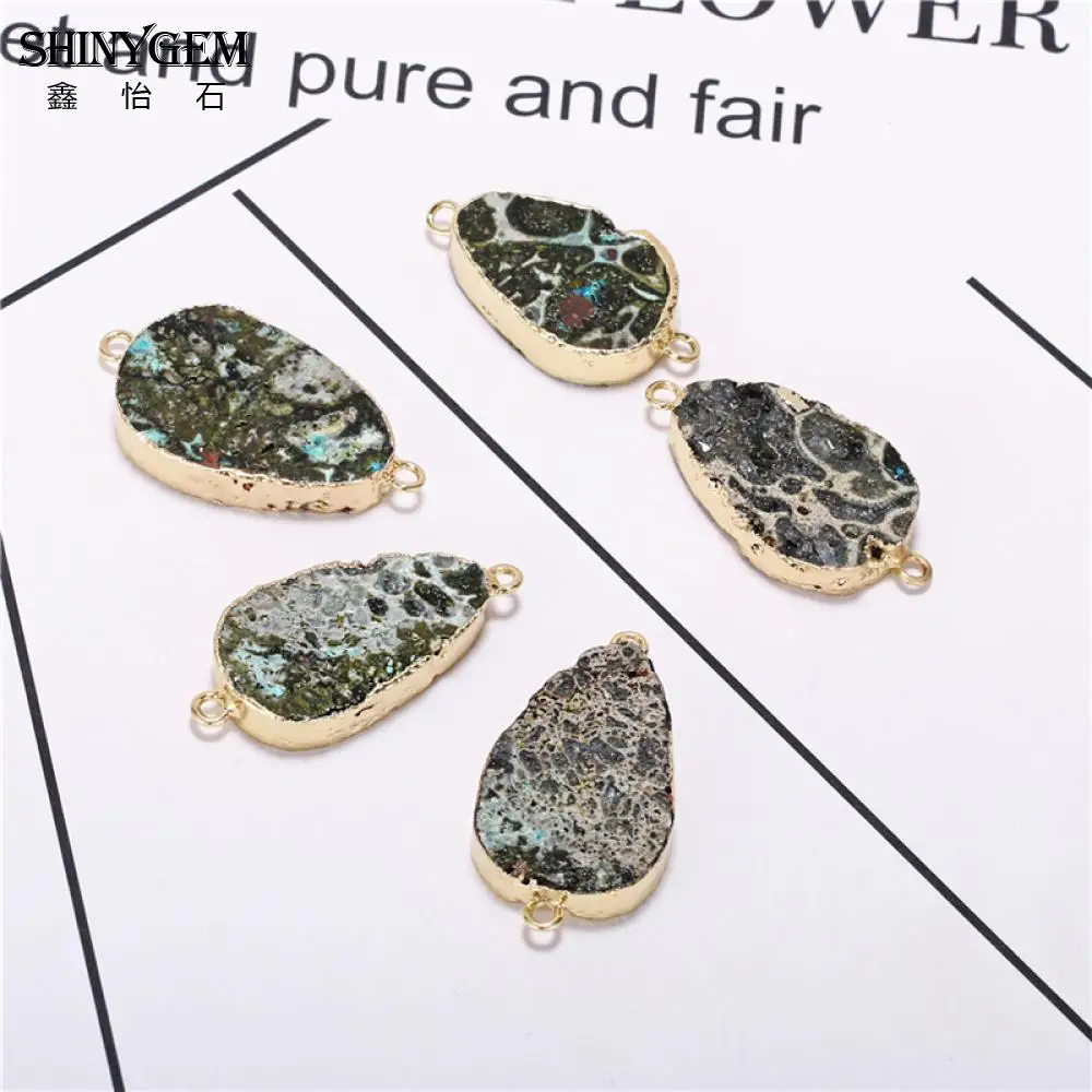 ShinyGem капли воды натуральный камень шармы соединители высокое качество Золотое