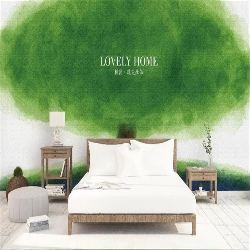 

Large HD Wall Murals Nordic 3D Wallpapers Nature Trees Green Photo Wallpapers Hand Painted Wall Papers Home Decor Living Room