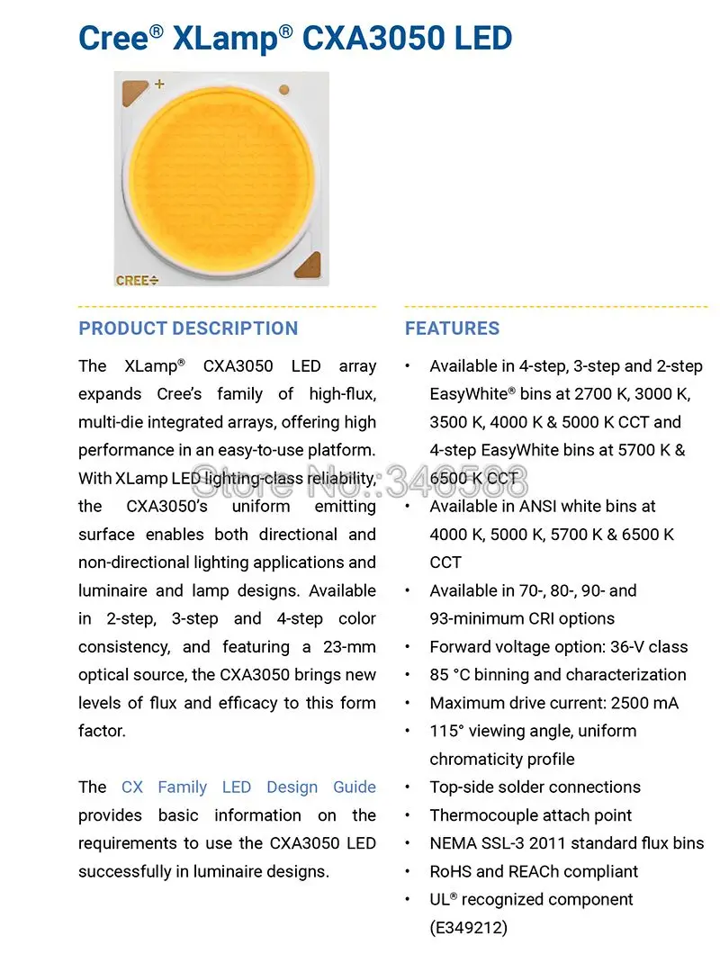 CREE CXA3050 COB светодиодный светильник DIY модуль светодиодный массив светодиодный светильник с 50-60 Вт MEANWELL LPC-60-1400 драйвер и 66 мм стеклянный объектив и радиатор