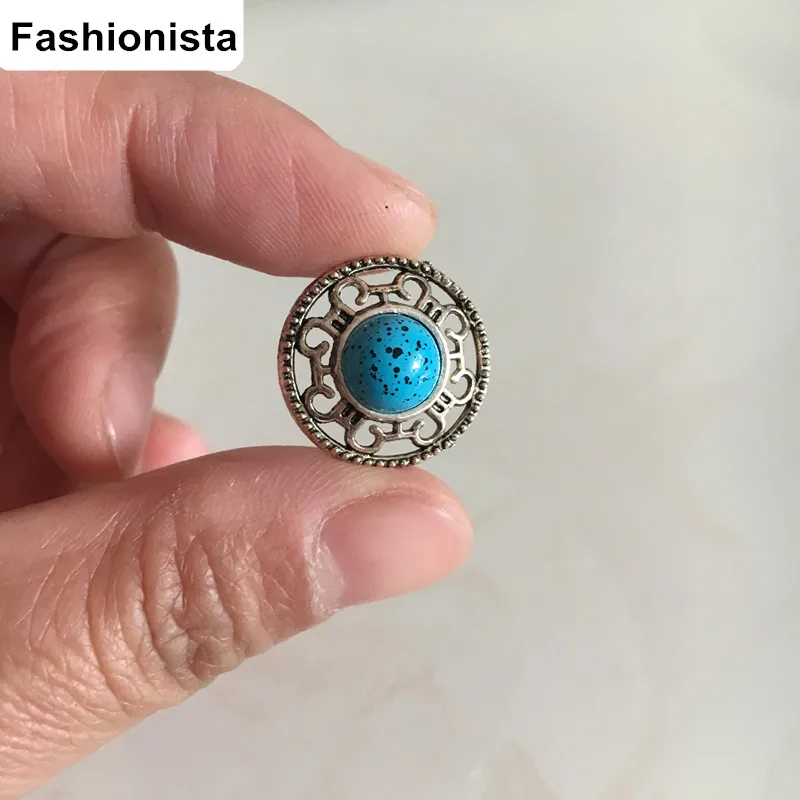 Fashionista-30 шт круглая филигрань с акриловой бирюзой античное серебро металлические