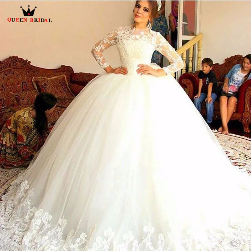 

Custom Made Princess Fluffy Wedding Dresses Long Sleeve Tulle Lace Romantic Bride Dress robe de mariee Vestidos De Novia WS72
