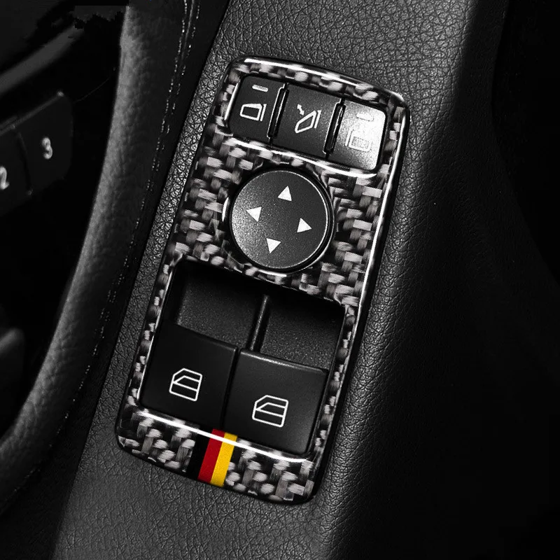 Carbon Fiber Window Glass Lifting Buttons Frame Decoration Cover Trim 2Pcs For Mercedes Benz W204 W212 C E Class Coupe