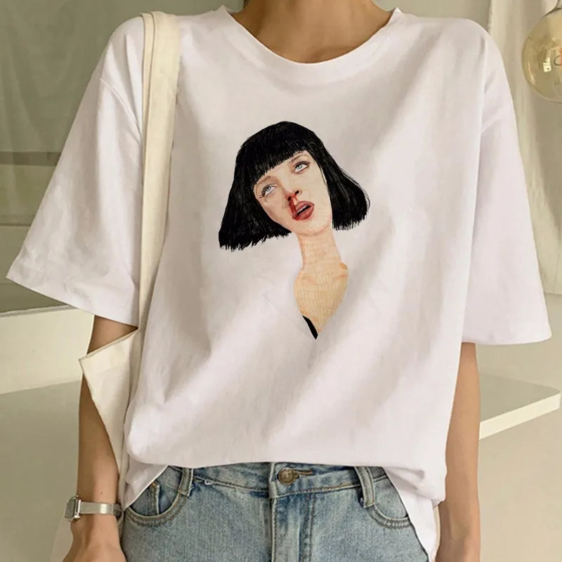 Pulp fiction женские рубашки эстетический Миа 90s Харадзюку корейский стиль футболка футболки Femme девушка фильм Ulzzang Топ тройник женский - Цвет: 572