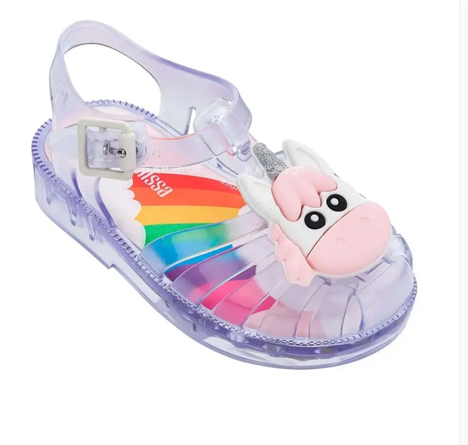 Прозрачный Mini Melissa Possession Unicorn/ г. прозрачные сандалии для девочек летние сандалии Melissa/детские сандалии пляжная обувь для малышей - Цвет: Прозрачный