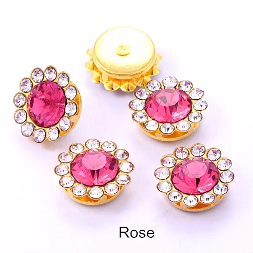 Rose 20шт цветок круглой формы стразы с Золотым дном с плоской задней стороной Клей На Стразы бусины для DIY ремесло свадебное платье B1265 - Цвет: Rose