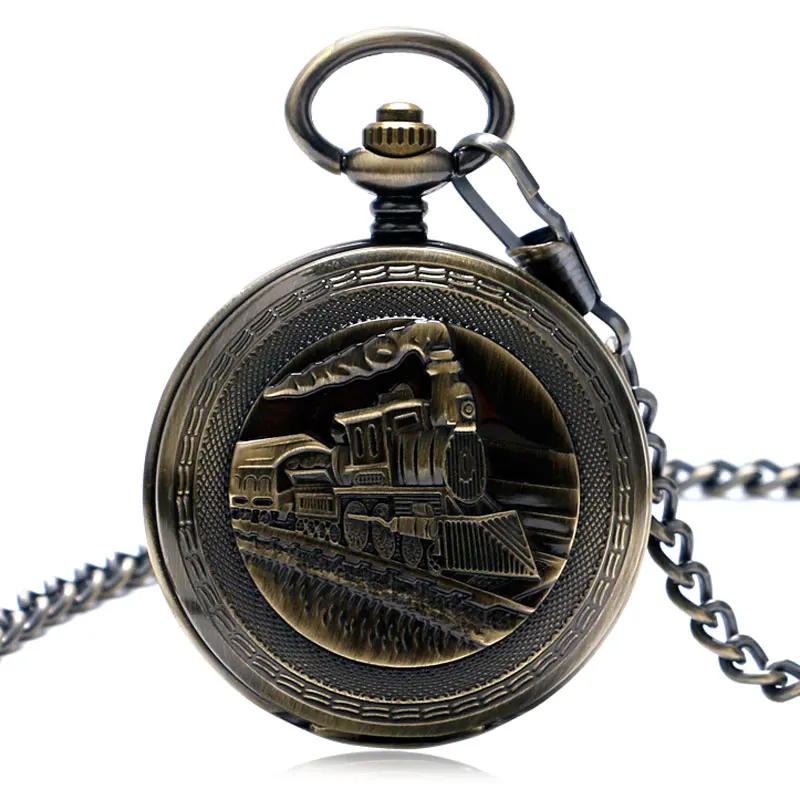 

Mechanical Pocket Watch Men 3D Steam Locomotive Carving Train Cover Fob Chain Delicate Pendant Clock Steampunk for Men Women
