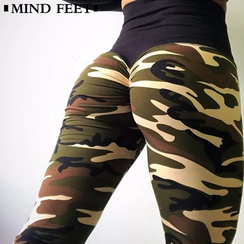 Женские легинсы с высокой талией mind feet камуфляжные облегающие принтом штаны для