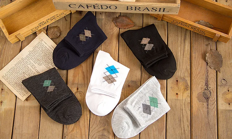 1 пара/лот, с ромбовидным узором, calcetines meias, Брендовые мужские носки, модные, высокое качество, полиэстер, дышащие, повседневные носки