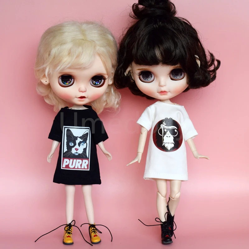 1 шт. 1/6 Blyth Doll Clothes крутая черная/белая длинная футболка для Барби Pullip Azone Licca