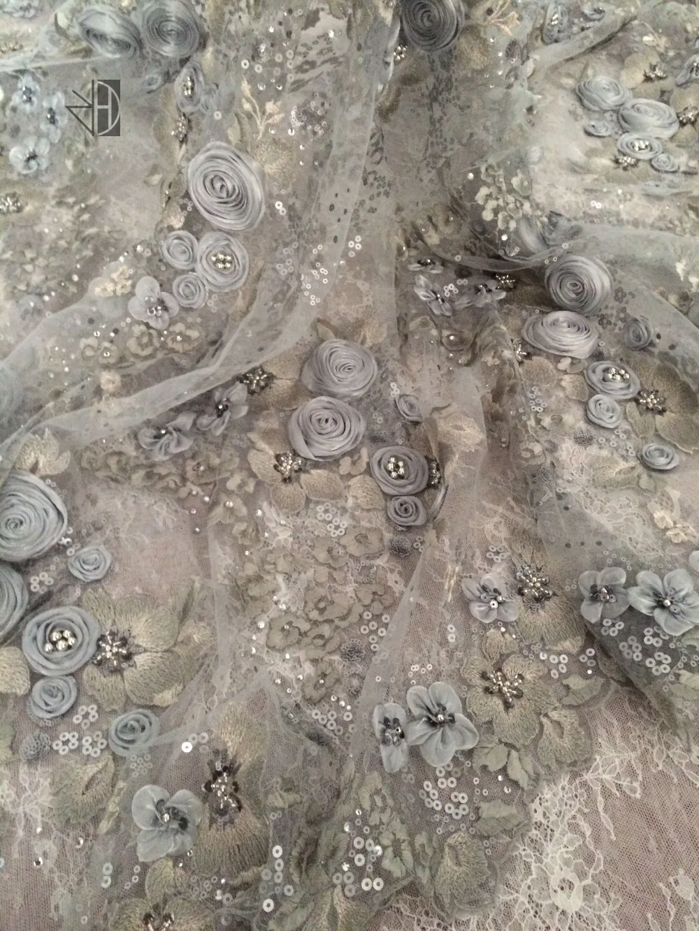 Роскошная J-7131 вышитая французская кружевная ткань с бусинами 5 ярдов 3d цветок