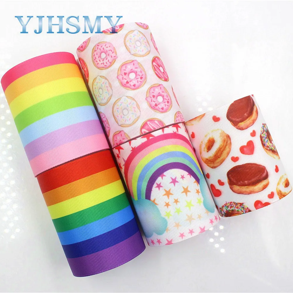 

YJHSMY G-18829-1049,10 yards,75 mm Candy colorful Printed grosgrain ribbons,DIY handmade Hair accessories gift wrap Material