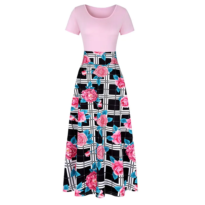 Женское платье с коротким рукавом и цветочным принтом повседневное свободное
