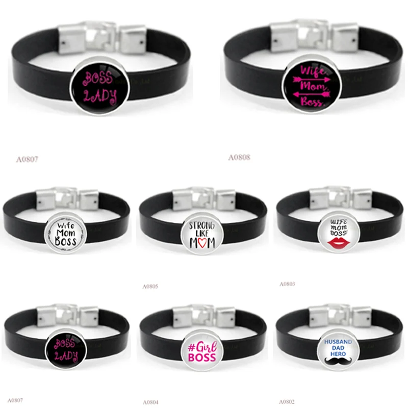 (1) очаровательные черные кожаные браслеты кабошон для мужчин женщин девочек|leather