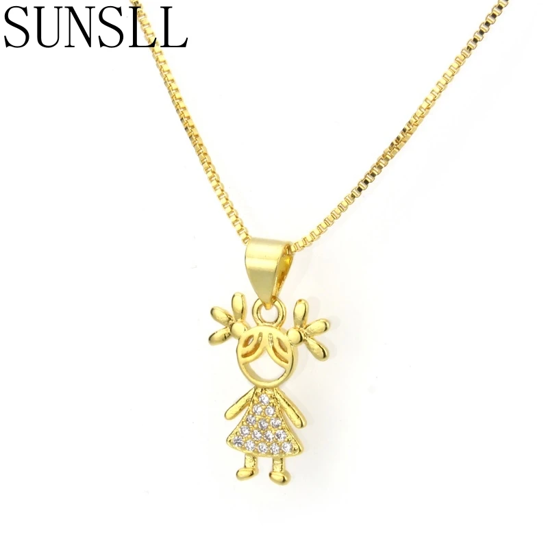 

SUNSLL New Designed Little Girl Gold/Silver Color Copper White Cubic Zirconia Classic Pendant Necklace Children Birthday Gift