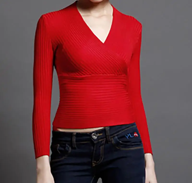 Red Sweater Сексуальный Зимний вязаный свитер с v-образным вырезом, кашемировый женский свитер, женские свитера и пуловеры, осенний свитер с длинным рукавом, джемпер - Цвет: Red Sweater