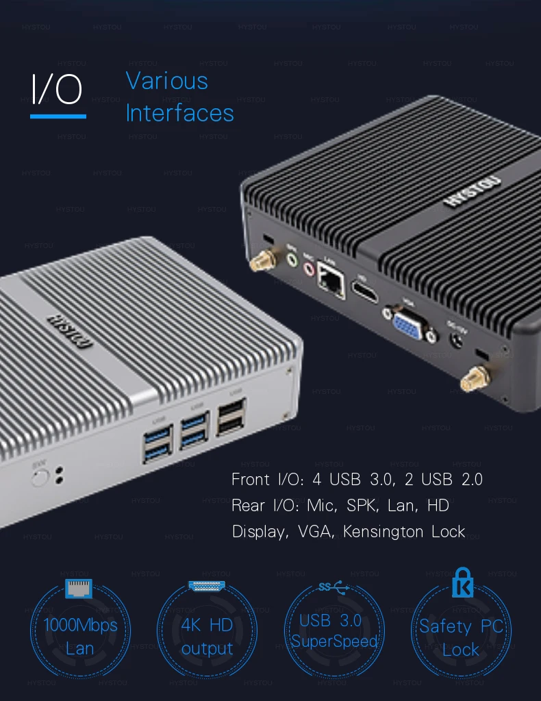 Hystou 7th GEN Core i3 7100U 7130U i5 4200Y 4210Y мини-ПК 4K Intel HD graphics 620 Windows 10 Wifi Kaby Lake настольный компьютер
