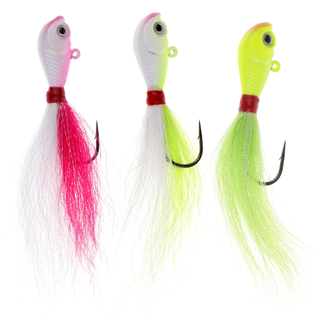 3D Eye Artificial Feather Lead Fishing Lure Hand-tied Bucktail Jig Head Hook Fresh Water Fishing Lure Bait Accessories 28g