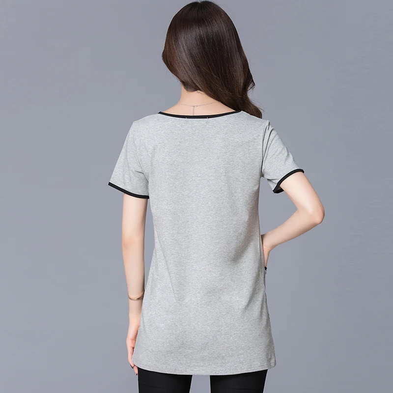 2017 Мода Повседневная Светло-Серый Женские Футболки Свободный Тип С Коротким