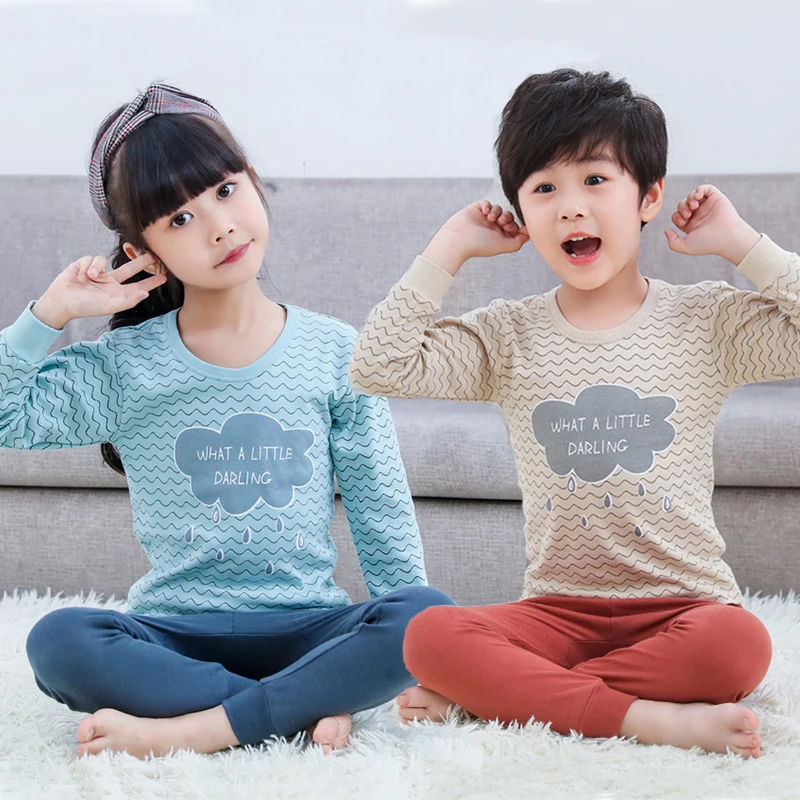 Детский пижамный комплект с длинным рукавом для мальчиков и девочек одежды сна