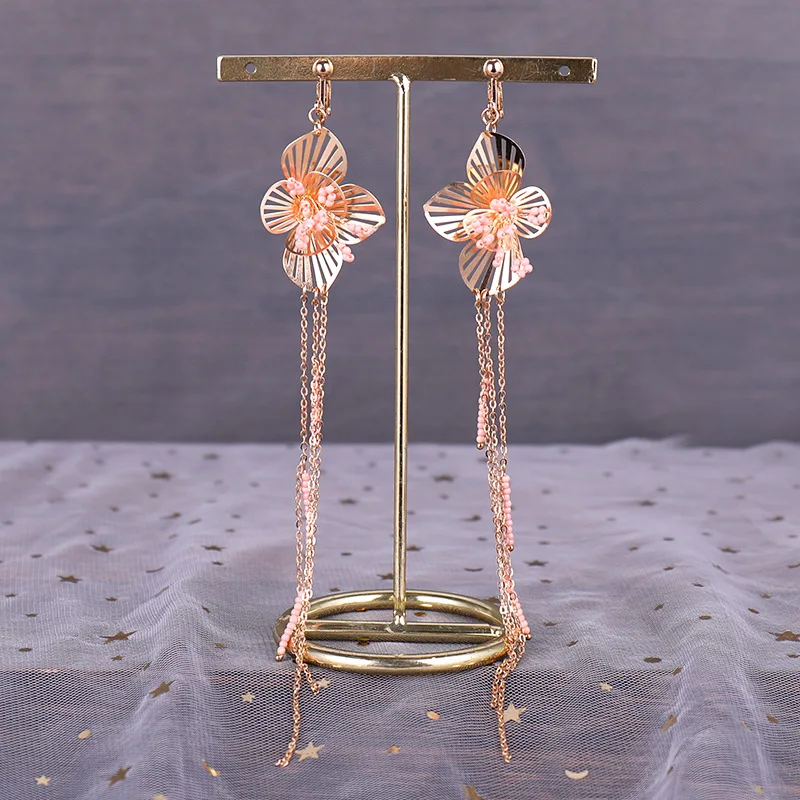 pink rose flower hairbands earrings Bride Jewelry New Korean leaf hoop head wear Earrings Set Wedding hair jewelry | Украшения и