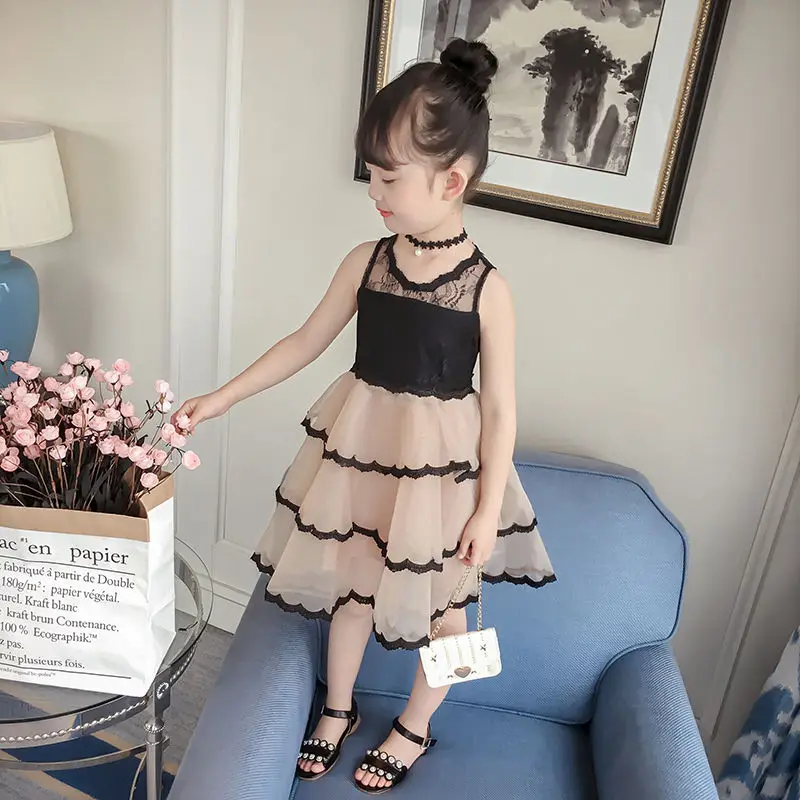 Hot Selling 2019 New Spring Girls Dresses Solid Khaki Dress Summer Style Children's Sleeveless for Cake Lace | Детская одежда и