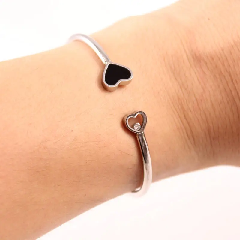 

2017 Rose Gold Enamel Heart Cuff Bracelets Bangles For Women Girls Set Stainless Steel Adjustable Female Bracelet Bangle