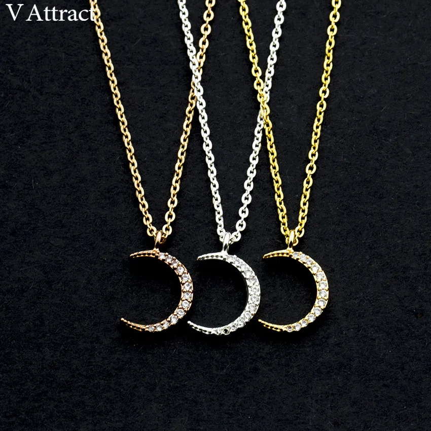 Simple Crescent Moon Necklace Gold Stainless Steel Chain Crystal Pendant Necklaces for Women Gifts New Fashion Jewelry Collier | Украшения