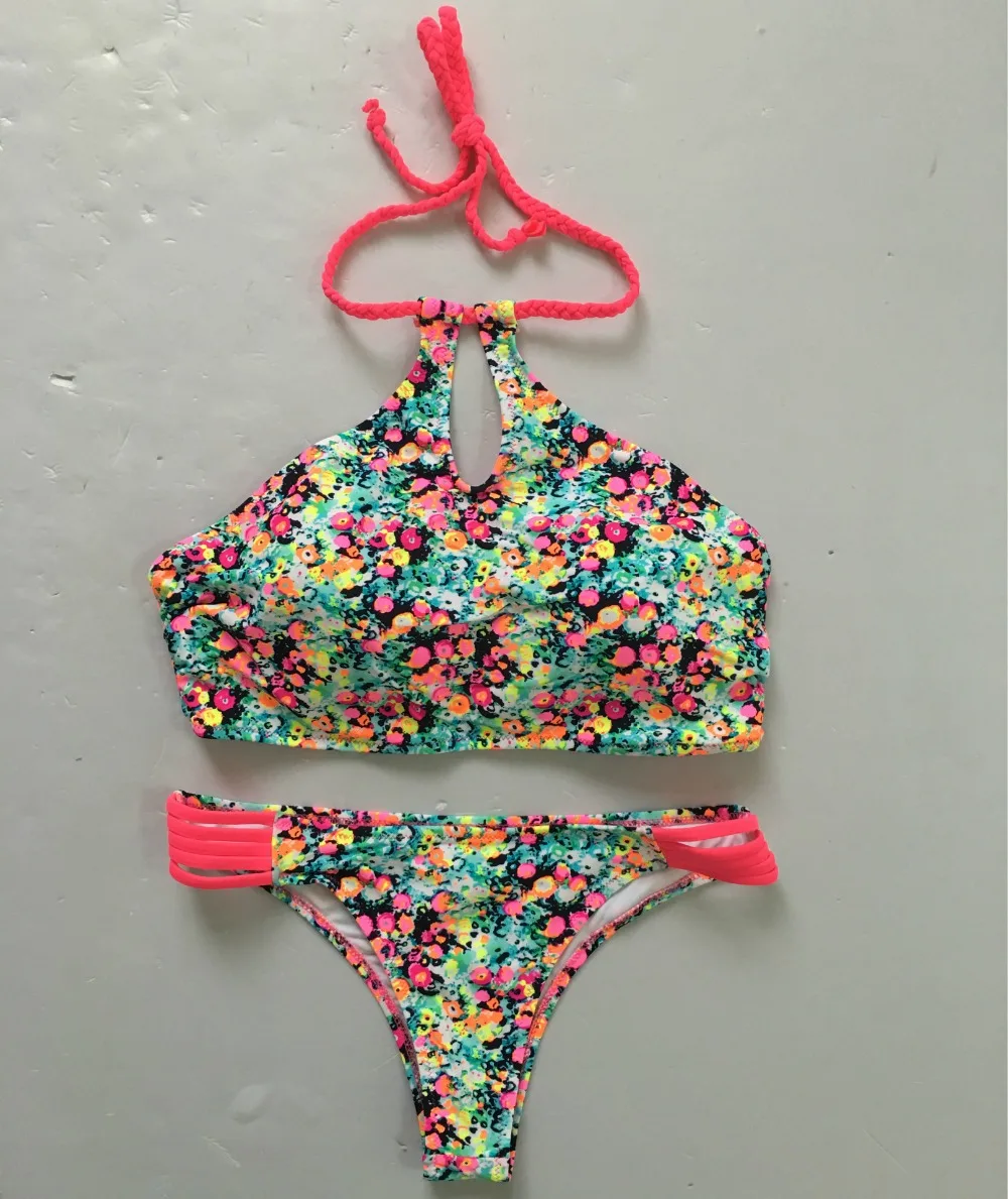 2019 новая пляжная одежда бикини укороченный топ с высоким воротом купальник