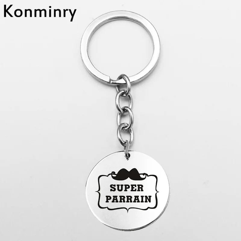 Super Merci Marraine Parrain длинный держатель для ключей из нержавеющей стали кулон подарки металлический брелок для женщин и мужчин автомобильный мешочек для украшений - Цвет: 4