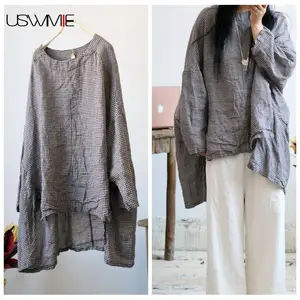 Женские блузки с круглым вырезом, с длинным рукавом и асимметричным подолом, свободного покроя, осень, новинка, модель USWMIE, 2020 размера плюс