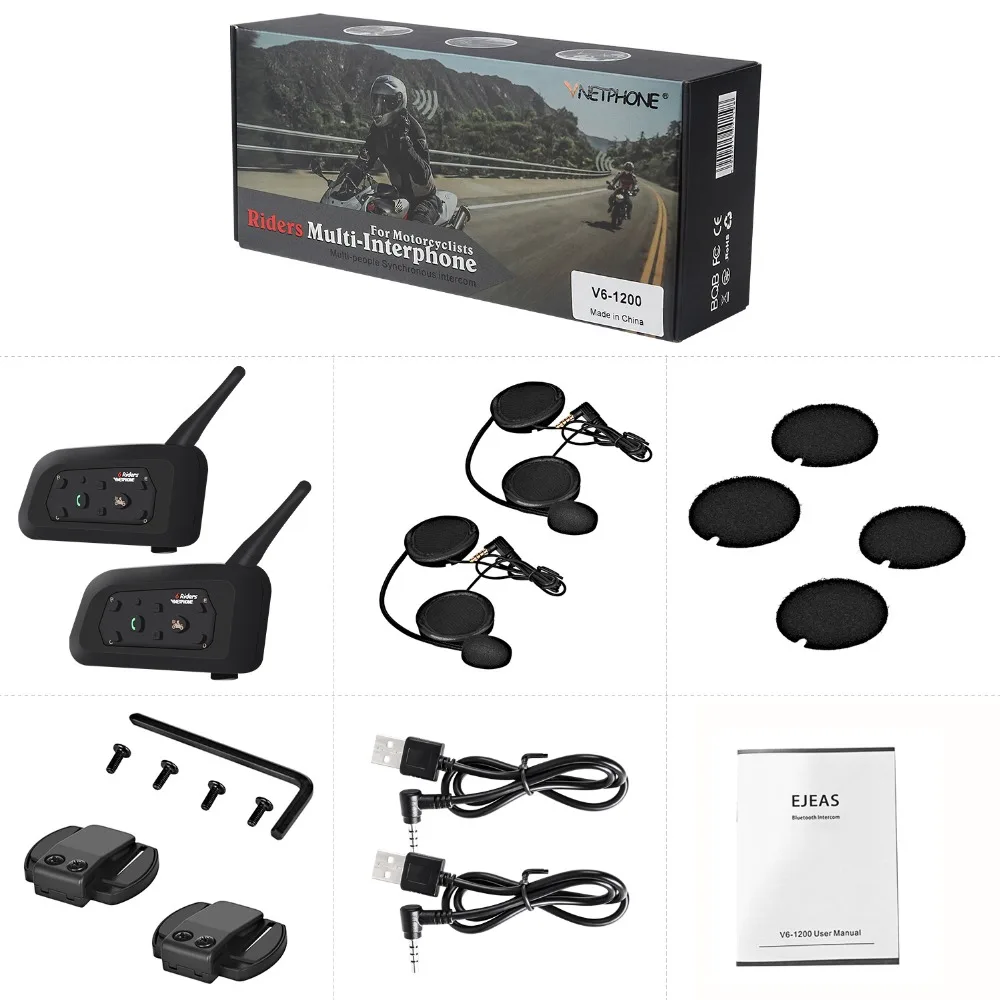 2 шт. V6 1200 м мотоцикл шлем Bluetooth гарнитура Intercommnicador Moto Беспроводной IP65