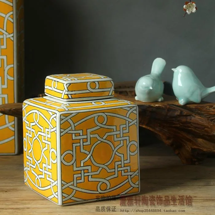 

Jingdezhen ceramics new Chinese style decoration on a yellow ceramic tank inside the living room of soft decoration