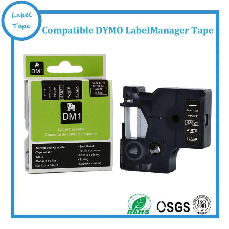 

Free shipping 5 pcs 6mmX7m 6mm label tape white on black 43621 compatible d1 label tapes with dymo d1 label printer