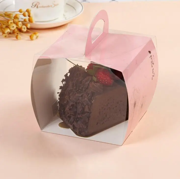 200 компл./лот Цветок Прозрачный ПВХ Cake Box свадьба конфеты Коробки Видимый подарочные мешочки под Конфеты выпечки подарочные коробки для тортов SN2284