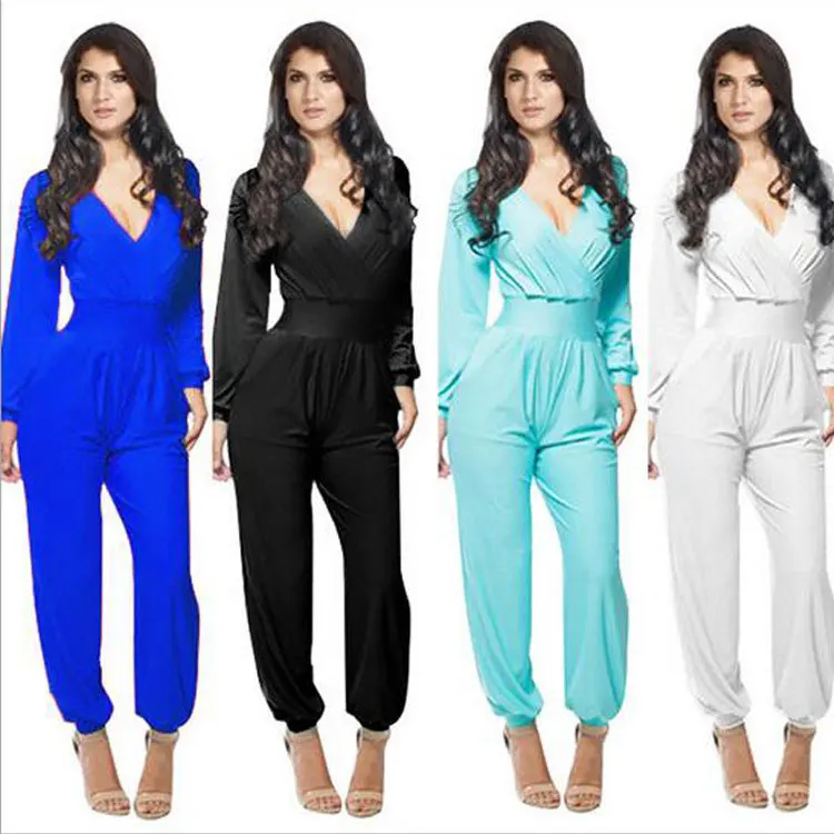 Женский Повседневный Комбинезон QOMGOOD однотонные шелковые комбинезоны с длинным