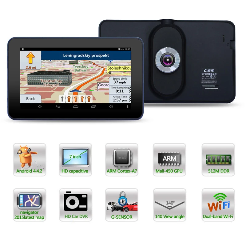 Новый 7 &quotAndroid 4.4 Автомобилей ВИДЕОРЕГИСТРАТОРЫ Recorder Камеры FHD WIFI Tablet PC