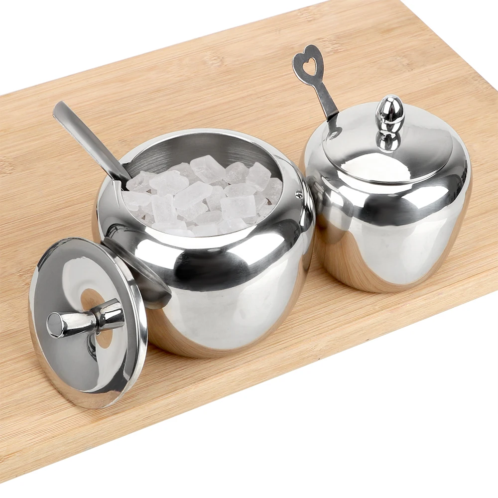 

Seasoning Jar Stainless Steel Condiment Pot Apple Sugar Bowl Spice Container With Lid and Spoon Kitchen Accessories Tableware
