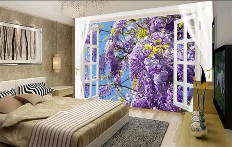 Пользовательские 3D Фото Обои фреска гостиная диван ТВ фон обои окно фиолетовая