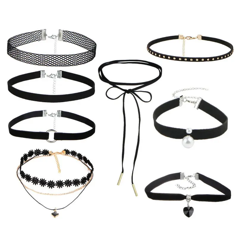 Женский бархатный ошейник черный 8 шт./компл.|velvet fashion|necklace expressnecklace glow |