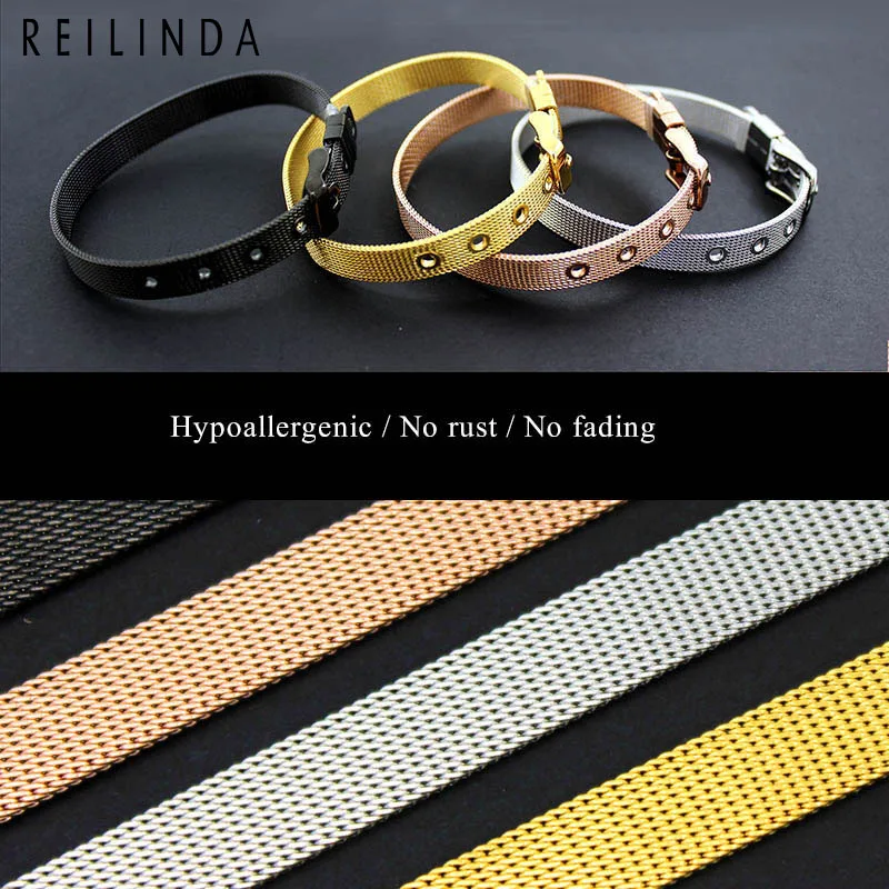 8mm/10mm/18mm Stainless Steel Mesh Wristband Bracelet DIY Slide Charms Bracelets For Women Men Gift